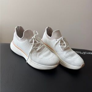 White sofft Knit Sneakers with Tan Accents
